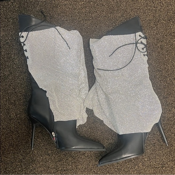 Azalea Wang Jaclyn Embellished stiletto Black Boots SZ. 10 - Picture 4 of 9